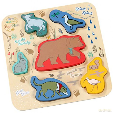 Rainbow Designs Official We're Going On a Bear Hunt - Wooden Shape Puzzle Early Learning Toy For Babies And Toddlers, 6 Pieces [GRA]
