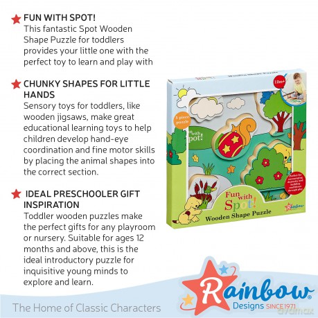 Rainbow Designs SD1701 Shape, Wooden Puzzle, spot The Dog Toy [GRA]