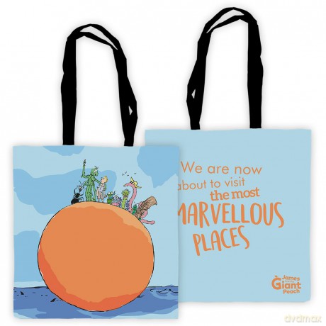 Roald Dahl James and The Giant Riding The Peach Edge Tote Bag, Cotton, Multi-Colour, 40 x 39 x 1 cm - Star Editions [KSIĄŻKA]