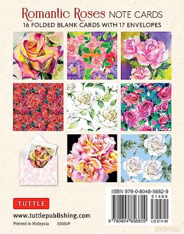 Romantic Roses, 16 Note Cards: 8 Illustrations of Painted Roses - Blank Cards With Envelopes in a Keepsake Box - Tuttle Studio [KSIĄŻKA]