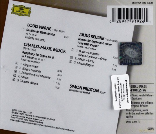 Simon Preston: Widor, Vierne, Reubke (Originals) [CD]