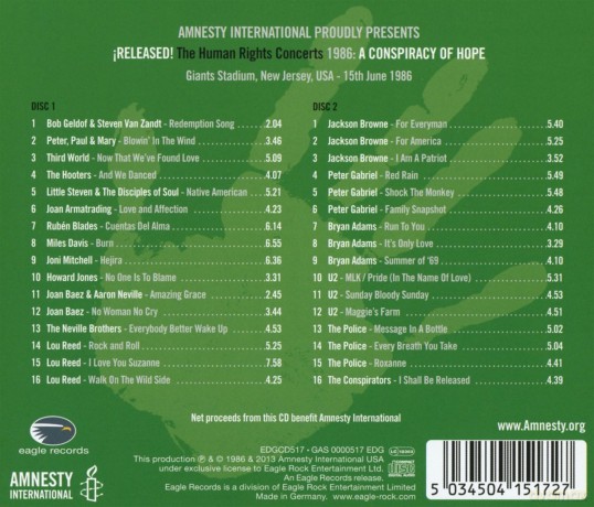 The Human Rights Concerts 1986 A Conspiracy Of Hope [2CD]