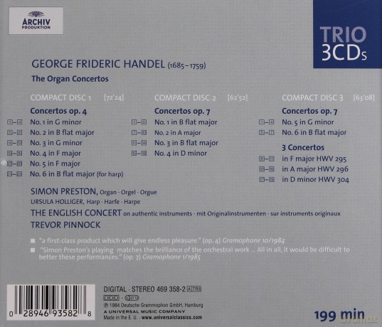Pinnock The English Concert: Handel Organ Ctos [3CD]