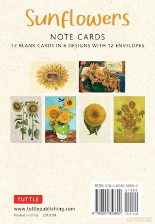 Sunflowers - 12 Blank Note Cards: 12 Blank Cards in 6 Designs with 12 Envelopes in a Keepsake Box - Tuttle Studio [KSIĄŻKA]