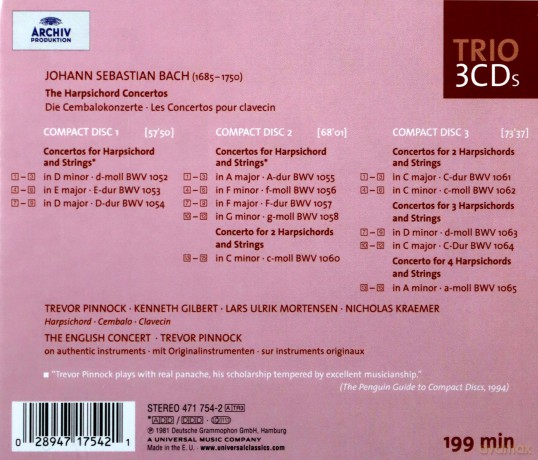 Pinnock, The English Concert.: Bach Harpsichord Ctos [3CD]