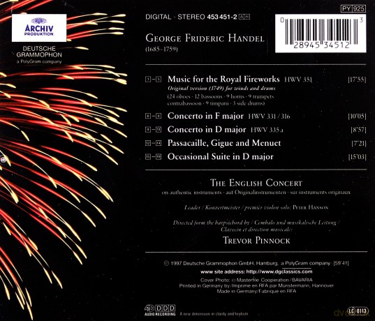 Pinnock: Handel Fireworks Music Version 1749 [CD]