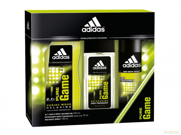 Adidas Pure Game Zestaw dla Mężczyzny - Dezodorant w Naturalnym Spray'u 75ml, Body Spray 150ml, Żel pod Prysznic 250ml [2xPERFUMY]+[KOSMETYKI]