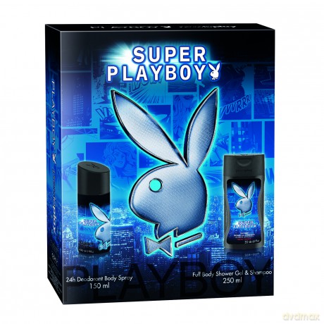 Zestaw Playboy Super Man Deodorant Body Spray 150ml, Żel pod Prysznic 250ml [PERFUMY]+[KOSMETYKI]