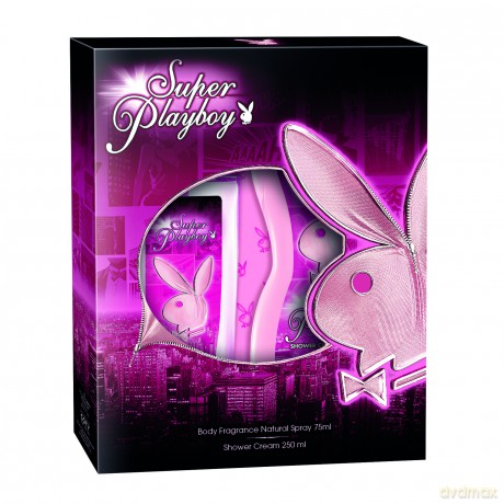 Zestaw Playboy Super Woman Deodorant Natural Spray 75ml, Żel pod Prysznic 250ml [PERFUMY]+[KOSMETYKI]