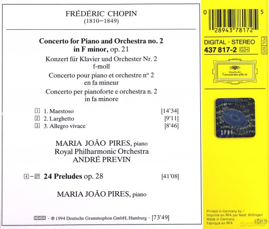 Pires/Rpo/Previn: Chopin:Piano Cto.No.2/Preludes [CD]