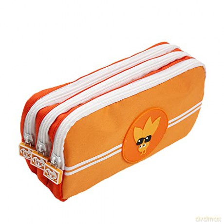 Tinc Orange Triple Zip 3 Compartment Pencil Case for Kids and Teens School Stationery Holder - Perfect for School and Homework - Cool Ojay Tribal Design