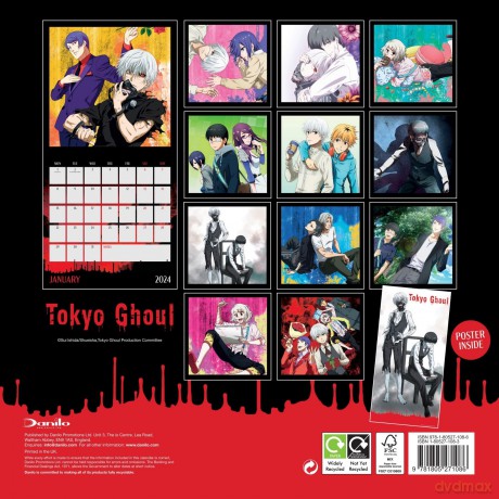 Tokyo Ghoul 2024 Calendar, Month To View Square Wall Calendar, Official Product - Danilo Promotions Ltd [KALENDARZ]
