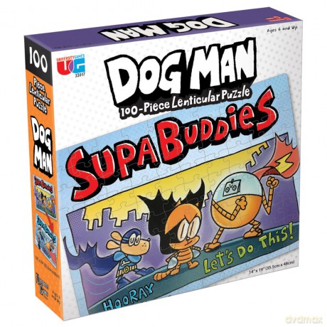University Games 33846 Dog Man Supa Buddies 100 Piece Lenticular Jigsaw Puzzle, Multi-Colored, One Size [PUZZLE]