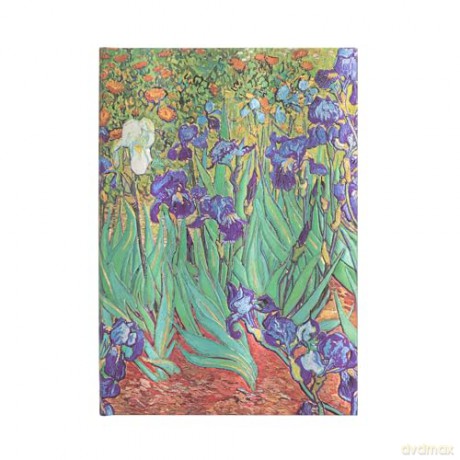 Van Gogh's Irises Midi Lined Hardcover Journal: Hardcover, 120 gsm, ribbon marker, memento pouch, elastic closure, book edge printing - Paperblanks [KALENDARZ]