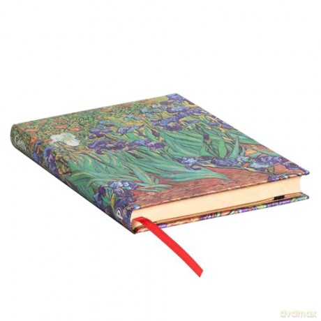 Van Gogh's Irises Midi Lined Hardcover Journal: Hardcover, 120 gsm, ribbon marker, memento pouch, elastic closure, book edge printing - Paperblanks [KALENDARZ]