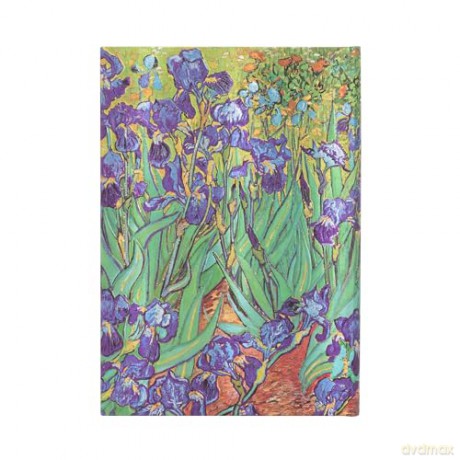 Van Gogh's Irises Midi Lined Hardcover Journal: Hardcover, 120 gsm, ribbon marker, memento pouch, elastic closure, book edge printing - Paperblanks [KALENDARZ]