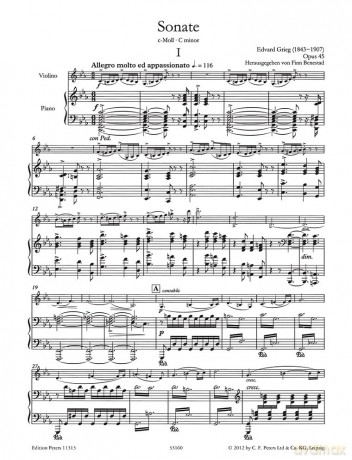 Violin Sonata No. 3 in C minor Op. 45 (Violin and Piano): Für Violine und Klavier (Edition Peters) - Edvard Grieg [KSIĄŻKA]