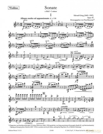 Violin Sonata No. 3 in C minor Op. 45 (Violin and Piano): Für Violine und Klavier (Edition Peters) - Edvard Grieg [KSIĄŻKA]
