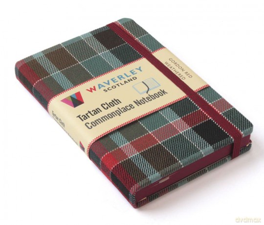 Waverley (M): Gordon Red Weathered Tartan Cloth Commonplace Notebook (Waverley Genuine Scottish Tartan Notebook) - Waverley Scotland [KSIĄŻKA]