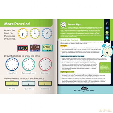 Write and Wipe Time Book | Junior Explorers | Wipe Clean Learning Books | Learn to Tell the Time Book | Ages 4 to 6 Years | First Time Telling Book - Hinkler Pty Ltd [KSIĄŻKA]