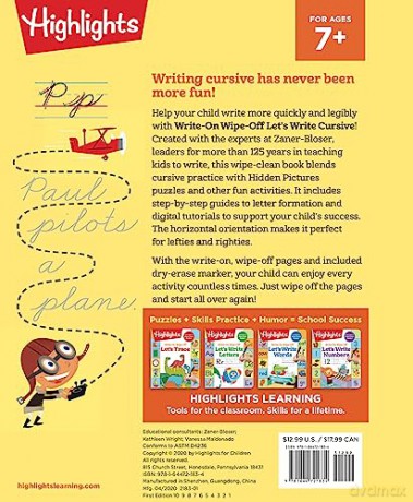 Write-On Wipe-Off: Let's Write Cursive (Highlights Write-On Wipe-Off Fun to Learn Activity Books) - Highlights [KSIĄŻKA]