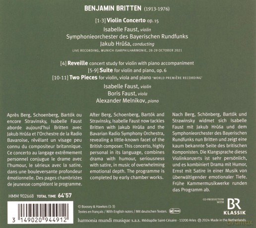 Britten: Violin Concerto Chamber Works Symphonieorchester Des Bayerischen Rundfunks Hrusa Faust Melnikov (digipack) [CD]