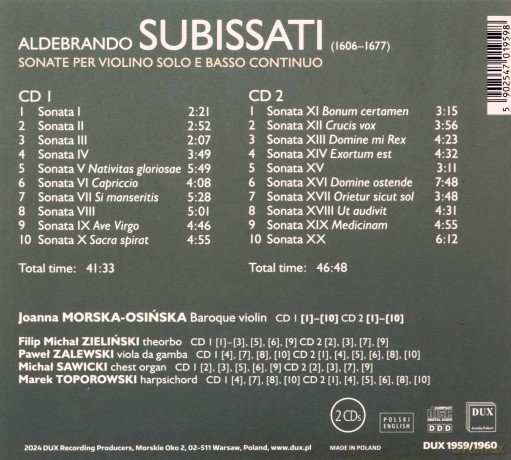 Joanna Morska-Osińska: Aldebrando Subissati - Sonate [CD]