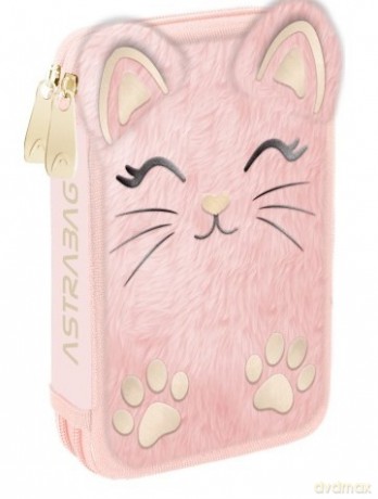 Piórnik 3-komorowy z wyposażeniem Jumbo Astrabag Fluffy Kitty