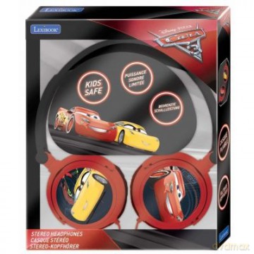 Składane słuchawki przewodowe stereo Disney Cars z głośnością bezpieczną dla dzieci Lexibook HP010DC