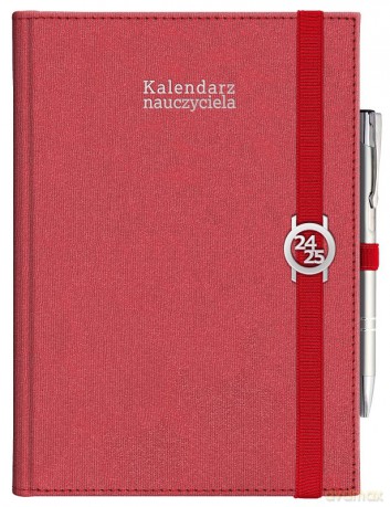 Kalendarz 2024/2025 nauczyciela B5 Kraft z gumką czerwony [KALENDARZ]
