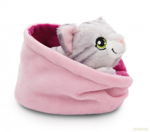 NICI Przytulanka szary kot w paski w koszyku 12cm