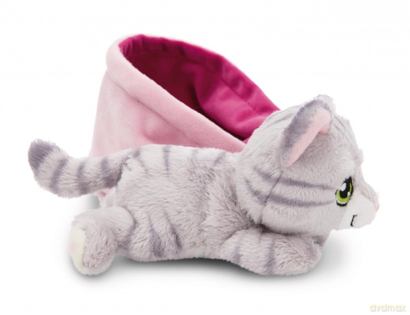 NICI Przytulanka szary kot w paski w koszyku 12cm