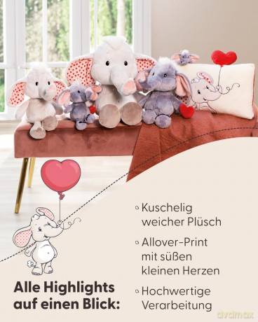Soft toy Love elephant light grey 48cm dangling GREEN