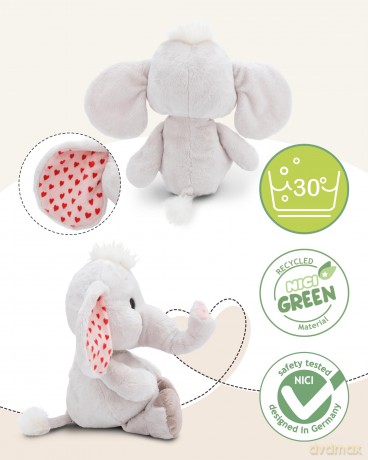 Soft toy Love elephant light grey 48cm dangling GREEN