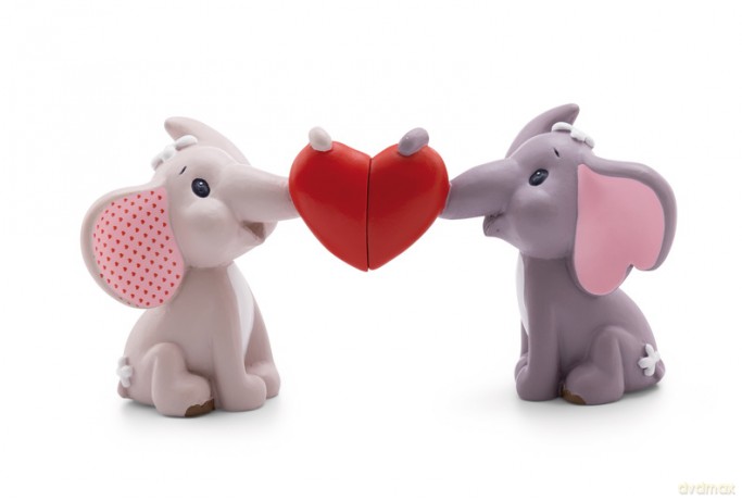 Figurine 2pcs set Love elephant polyresin in gift box