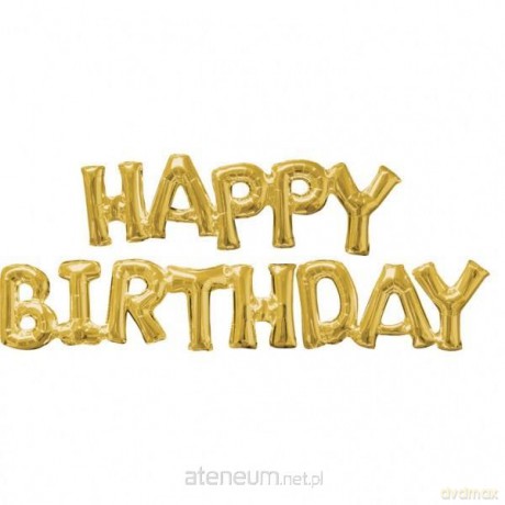 Balon foliowy Happy Birthday złoty