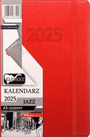 Kalendarz 2025 A5 dzienny Jazz czerwony [KALENDARZ]