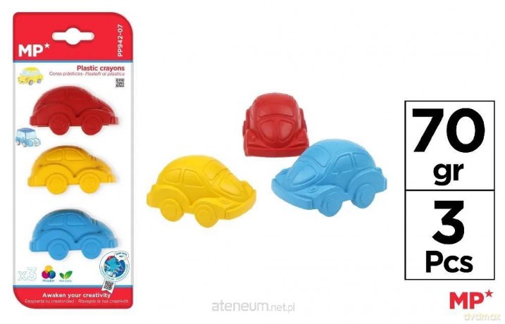 Kredki woskowe kształt samochodów 3kol 3szt