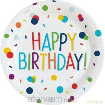 Talerze owalne papierowe Happy Birthday 23cm 8szt