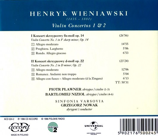 Pławner,Nizioł,Nowak: Wieniawski Violin Concertos [CD]