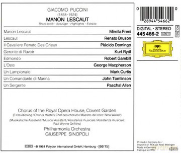 Po Sinopoli +: Puccini:Manon Lescaut Excerpts [CD]