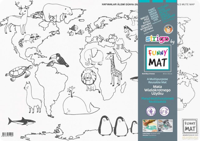 Biała mata Strigo Funny Mat Mapa Świata Zwierzęta 48x33. 5 cm