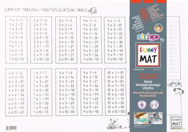 Biała mata Strigo Funny Mat Tabliczka mnożenia 48x33.5 cm