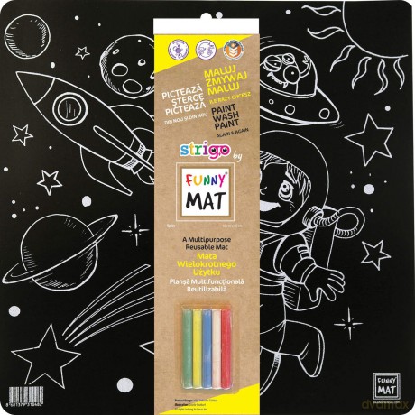 Czarna mata Strigo Funny Mat Space 40x40 cm + kreda