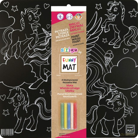 Czarna mata Strigo Funny Mat Unicorns 40x40 cm + kreda
