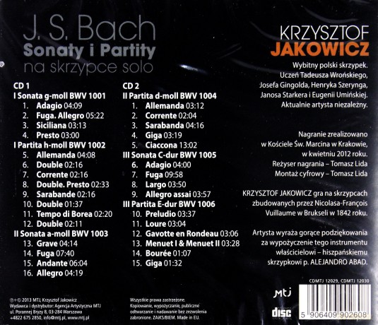 Krzysztof Jakowicz: J.S. Bach Sonaty i Partity Na Skrzypce Solo [2CD]
