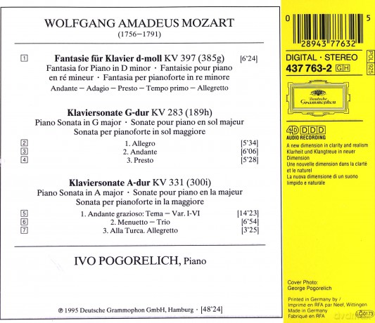 Pogorelich: Mazart-Klaviersonaten, Fantasie [CD]
