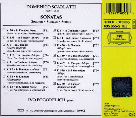 Pogorelich: Scarlatti:3 Sonaten [CD]