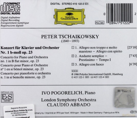 Pogorelich: Tchaikovsky-Piano Concerto No 1 [CD]