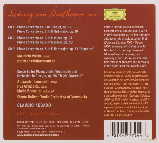 Pollini Abbado: Beethoven:Piano Concertos 1-5,Triple Con [3CD]